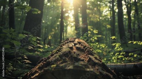 Sun-kissed Fallen Tree in Lush Forest