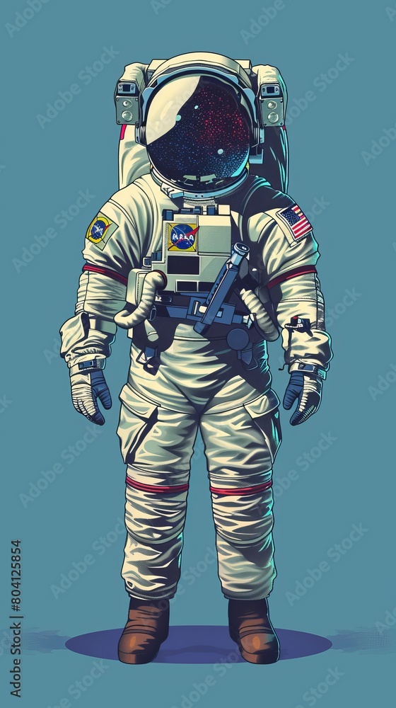 unrecognizable astronaut in protective Extravehicular Mobility Unit with backpack and reflecting helmet