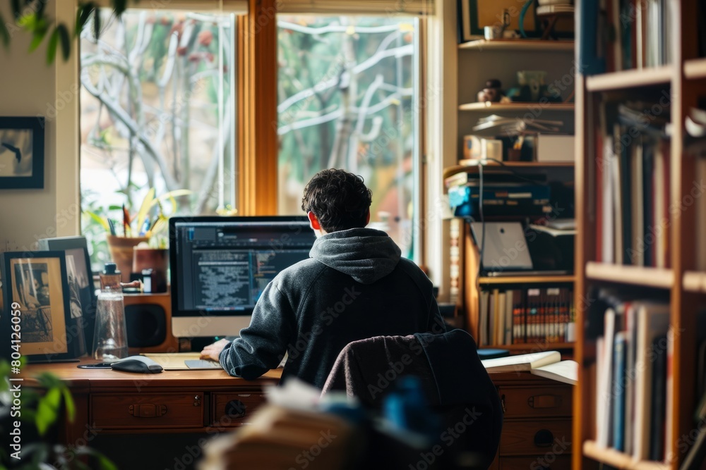 Professional Photography of a remote worker enjoying a change of scenery while working from a co-working space or cafe, embracing the, Generative AI Professional Photography of a remote worker enjoying a change of scenery while working from a co-working space or cafe, embracing the, Generative AI