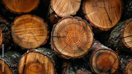 Close-Up of Cut Log Pile 