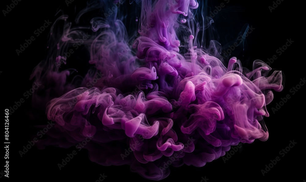Generative AI illustration of abstract purple and violet fluffy pastel ink smoke cloud against black background Generative AI illustration of abstract purple and violet fluffy pastel ink smoke cloud against black background