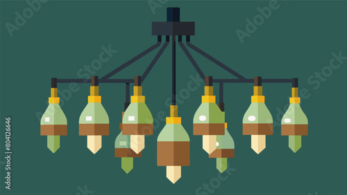 A stunning chandelier crafted from upcycled wine bottles and twine.. Vector illustration