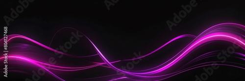 pink and purple neon glowing bright curve lines on black luxury smooth shiny metal background from Generative AI