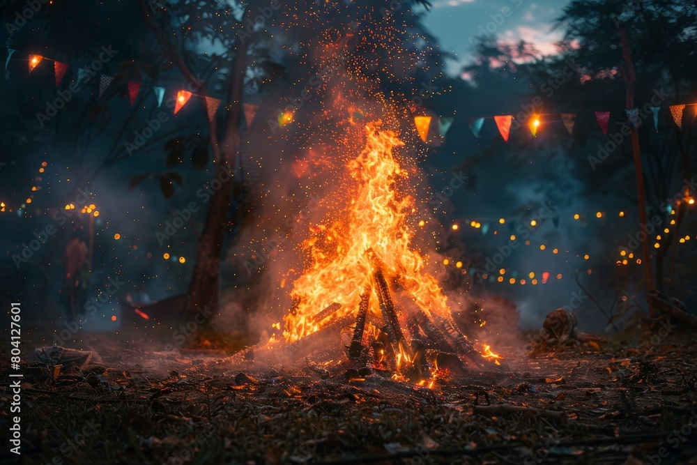 This vivid portrayal of a roaring campfire captures the energetic and lively spirit of a night outdoors This vivid portrayal of a roaring campfire captures the energetic and lively spirit of a night outdoors