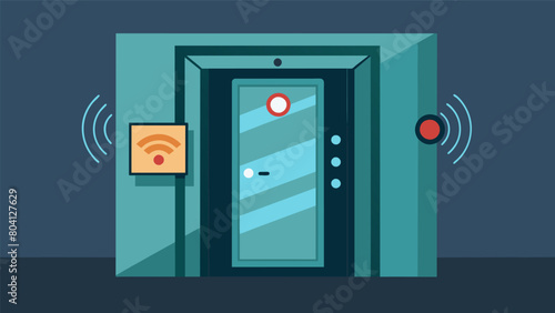 This stateoftheart pet door features infrared sensors to detect any potential intruder attempting to use it.. Vector illustration