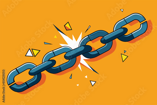 Dynamic breaking chain, symbolizing release, vector cartoon illustration.