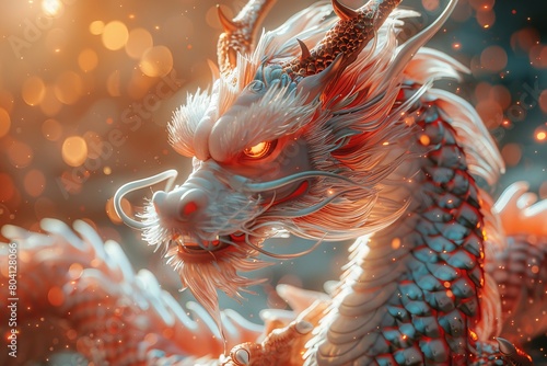Surreal artwork of a mighty red dragon, encapsulates mythological power amidst a blaze of fire photo