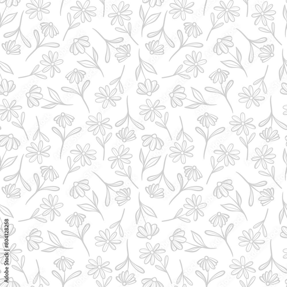 Fototapeta premium Cute white hand drawn floral pattern, pastel daisy flower print design