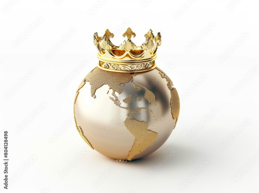 3D earth with golden crown on white background 3D earth with golden crown on white background