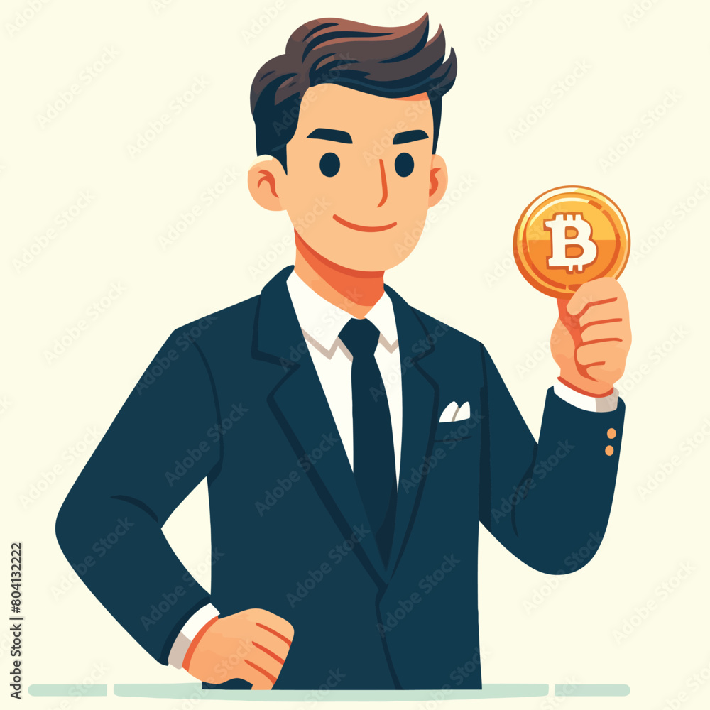 illustration of a successful investor holding Bitcoin illustration of a successful investor holding Bitcoin