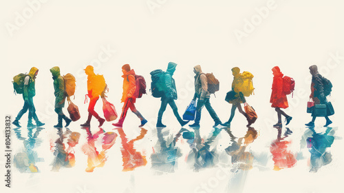 Refugees walking to their destination, world refugee day