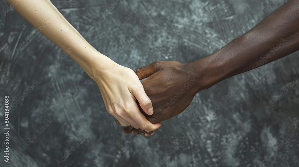 Caucasian women holding hand of AfricanAmerican man 