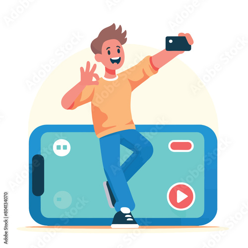 illustration of a man recording himself dancing with a smartphone