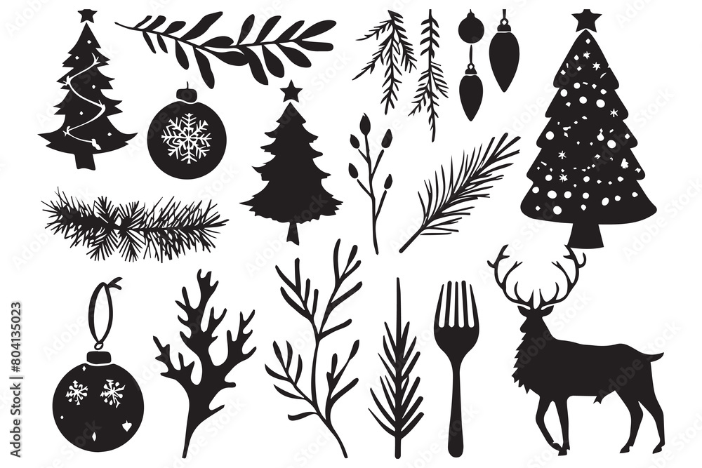 set of christmas element black silhouette set of christmas element black silhouette