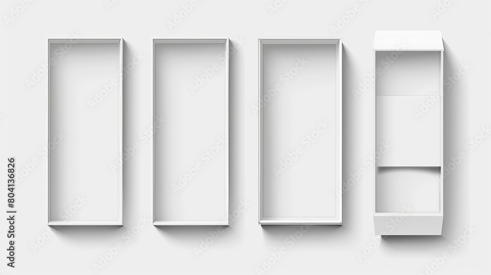 Open white slide box mockup in modern format. Set of realistic view angles on an empty rectangular matchbox. Open white slide box mockup in modern format. Set of realistic view angles on an empty rectangular matchbox.