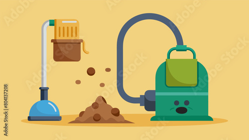 A vacuum system that s up pet waste and immediately deposits it into a biodegradable bag for easy disposal.. Vector illustration