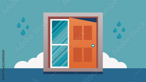 An innovative pet door that responds to changing weather conditions staying closed during heavy rain or snow to keep your floors dry.. Vector illustration