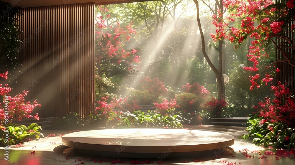 Serene Garden Oasis: Modern Composition with Delicate Floral Details Serene Garden Oasis: Modern Composition with Delicate Floral Details