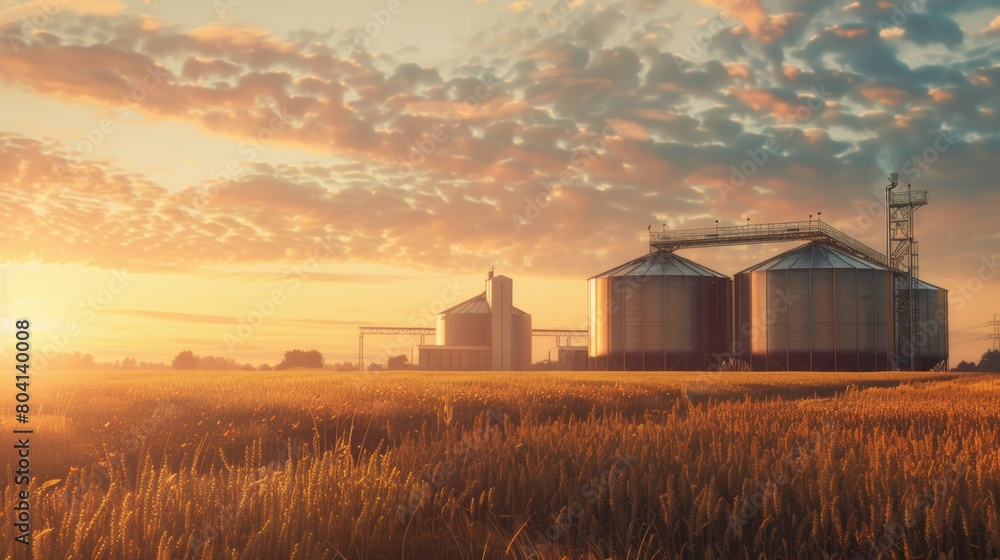 A field of grain with a sunset in the background A field of grain with a sunset in the background