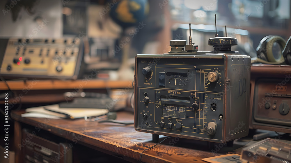 Fototapeta premium A vintage military radio set on an old desk.