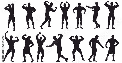 Group of body builder with different pose on white background. 