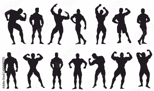 Silhouette of bodybuilder athlete.
Different bodybuilding pose vector