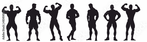 Silhouette of bodybuilder athlete.
Different bodybuilding pose vector