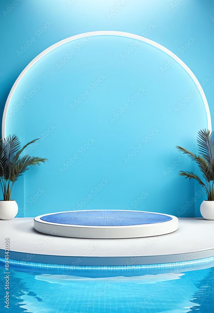 Obraz premium round stage podium mockup with swimming pool