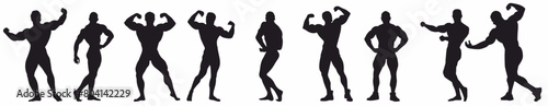 Group of body builder with different pose on white background. 