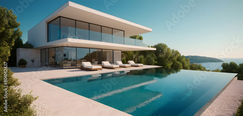 3D-Illustration. modern luxury summer villa with infinity pool 