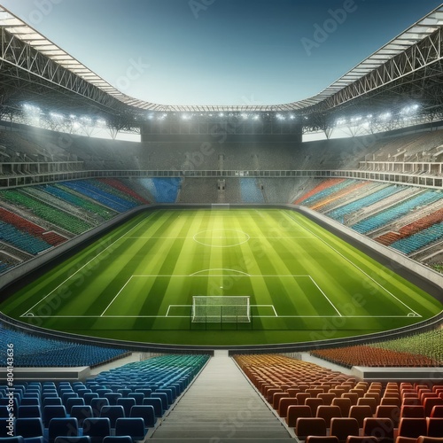 Soccer Stadium with Vibrant Seating and Pristine Pitch  World Cup  European Football Championship  UEFA Euro 2024  2024 Summer Olympics