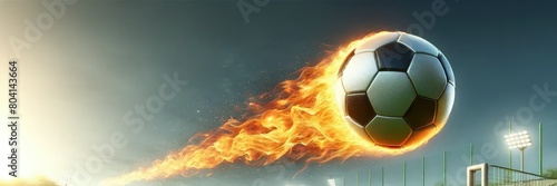 Flaming soccer ball at the stadium in the evening, Meteor-Like, World Cup, European Football Championship, UEFA Euro 2024, 2024 Summer Olympics, UEFA Nations League, UEFA Europa League