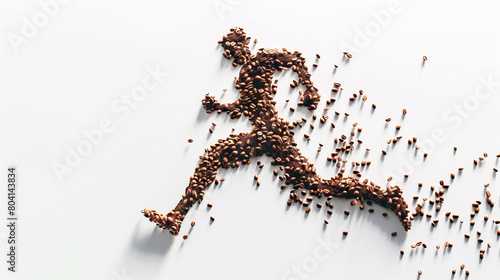 Running man silhouette made of coffee beans.