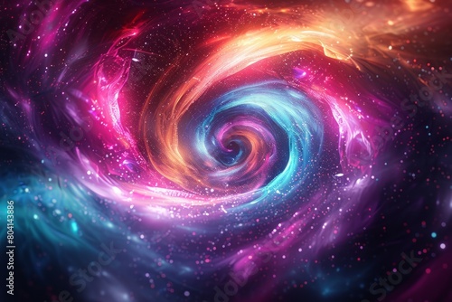 Abstract 3D light background resembling a neon galaxy with vibrant colors and swirling patterns. 