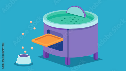 A litter box equipped with a rotating mechanism that sifts out clumps and deposits them into a separate compartment.. Vector illustration