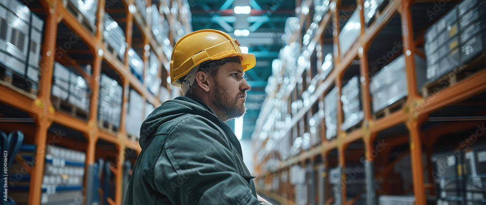 Professional electrical contractor doing electrical works in the warehouse, holding wiring. Generative AI. Professional electrical contractor doing electrical works in the warehouse, holding wiring. Generative AI.