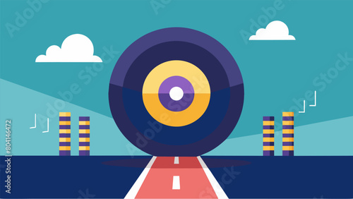 The finish line is marked with a giant vinyl record with the first person to successfully place their record on it being declared the winner. Vector illustration