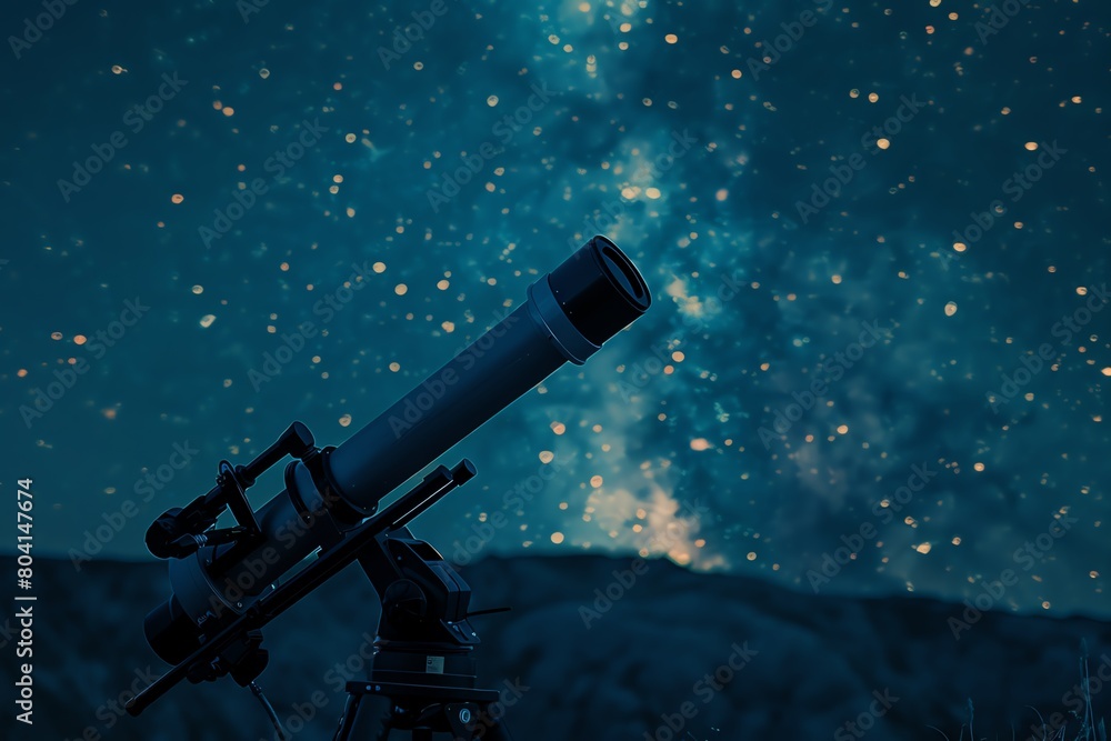 Highquality stock photo of a telescope pointed towards the stars on a clear night, with the galaxy faintly visible in the background Highquality stock photo of a telescope pointed towards the stars on a clear night, with the galaxy faintly visible in the background
