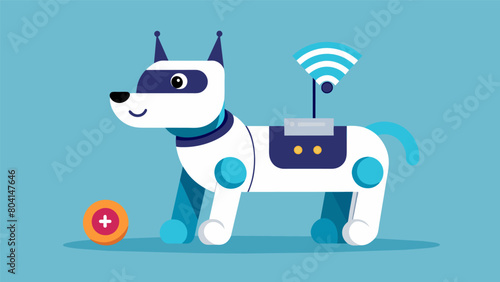 A robotic toy that can be controlled remotely to keep pets entertained and active while their owners are away.. Vector illustration