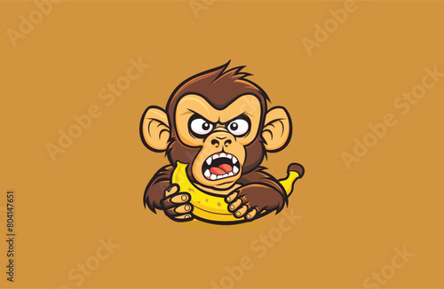 Monkey and Banana vector illustration flat design logo