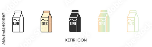 Vector kefir, carton of kefir icon in solid, gradient and line styles. Trendy colors. Isolated on a white background. Editable stroke