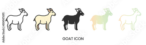 Vector goat icon  goat milk  goat meat icon in solid  gradient and line styles. Trendy colors. Isolated on a white background. Editable stroke