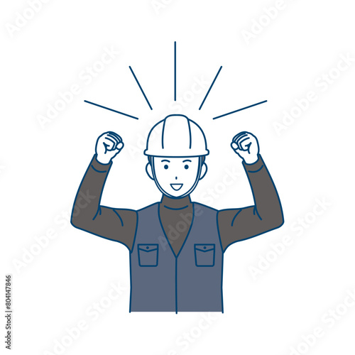 ガッツポーズをする大工、土方の男性のイラスト