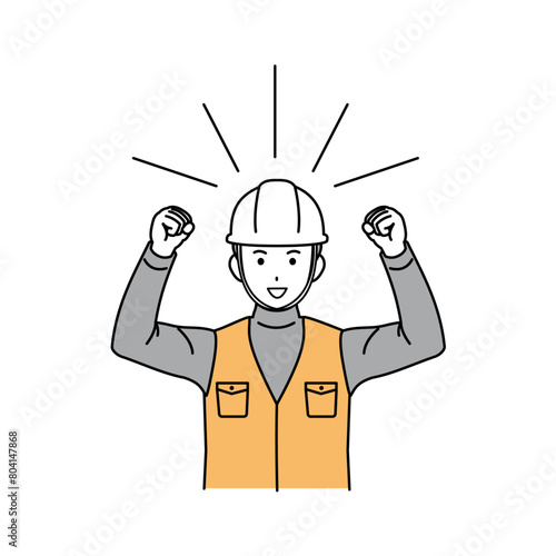 ガッツポーズをする大工、土方の男性のイラスト