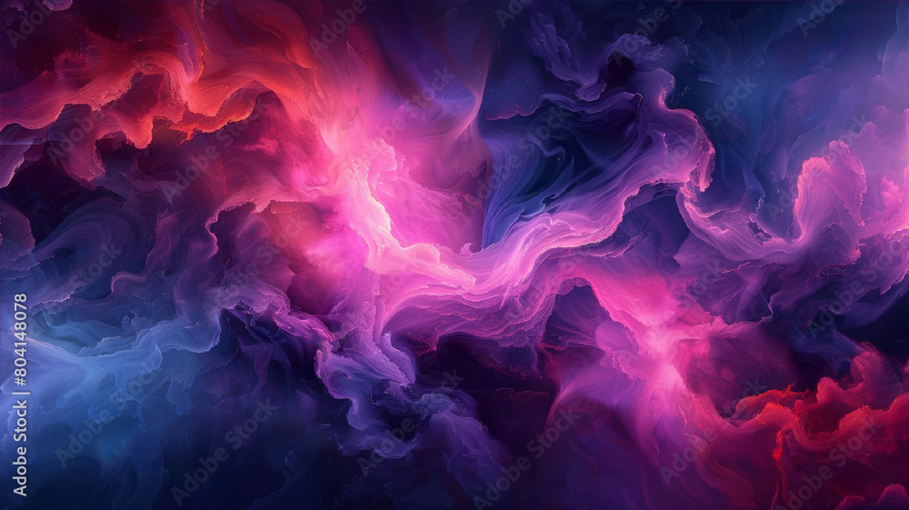 Fototapeta premium Red purple Abstract psychedelic background with fluid motion art texture. Futuristic mitochondria mixing paint effect