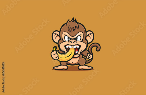 Monkey and Banana vector illustration flat design logo