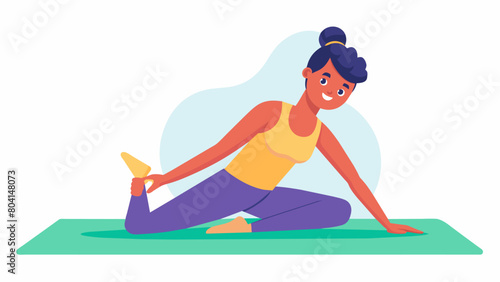 Stretching out aching limbs and loosening tight joints with a series of gentle stretches on a soft yoga mat.. Vector illustration