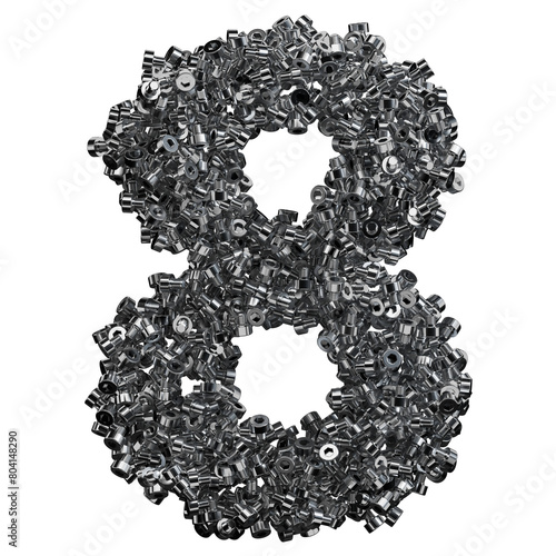 Alphabet made of steel bolts, number 8