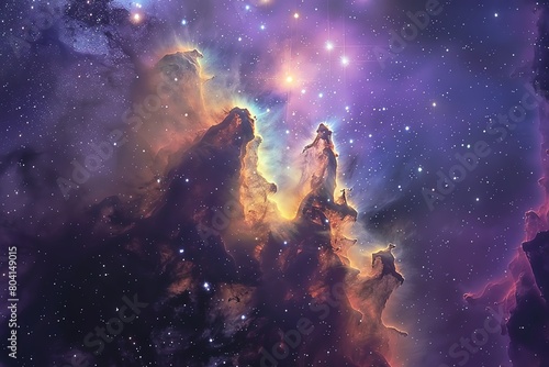 Stock photo of the Pillars of Creation within the Eagle Nebula  captured in high detail  showcasing stellar evolution and cosmic wonder