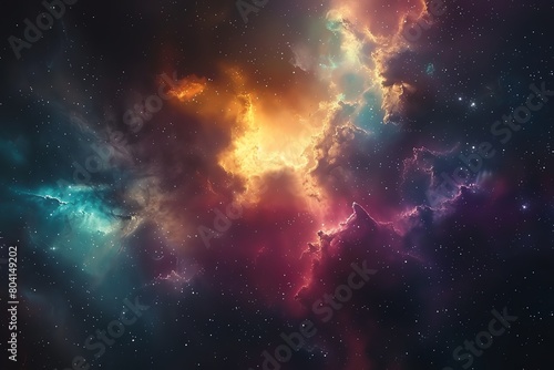 Surreal stock image of a space nebula with an array of colors from hot gas and young stars  visualizing the beauty of the universe